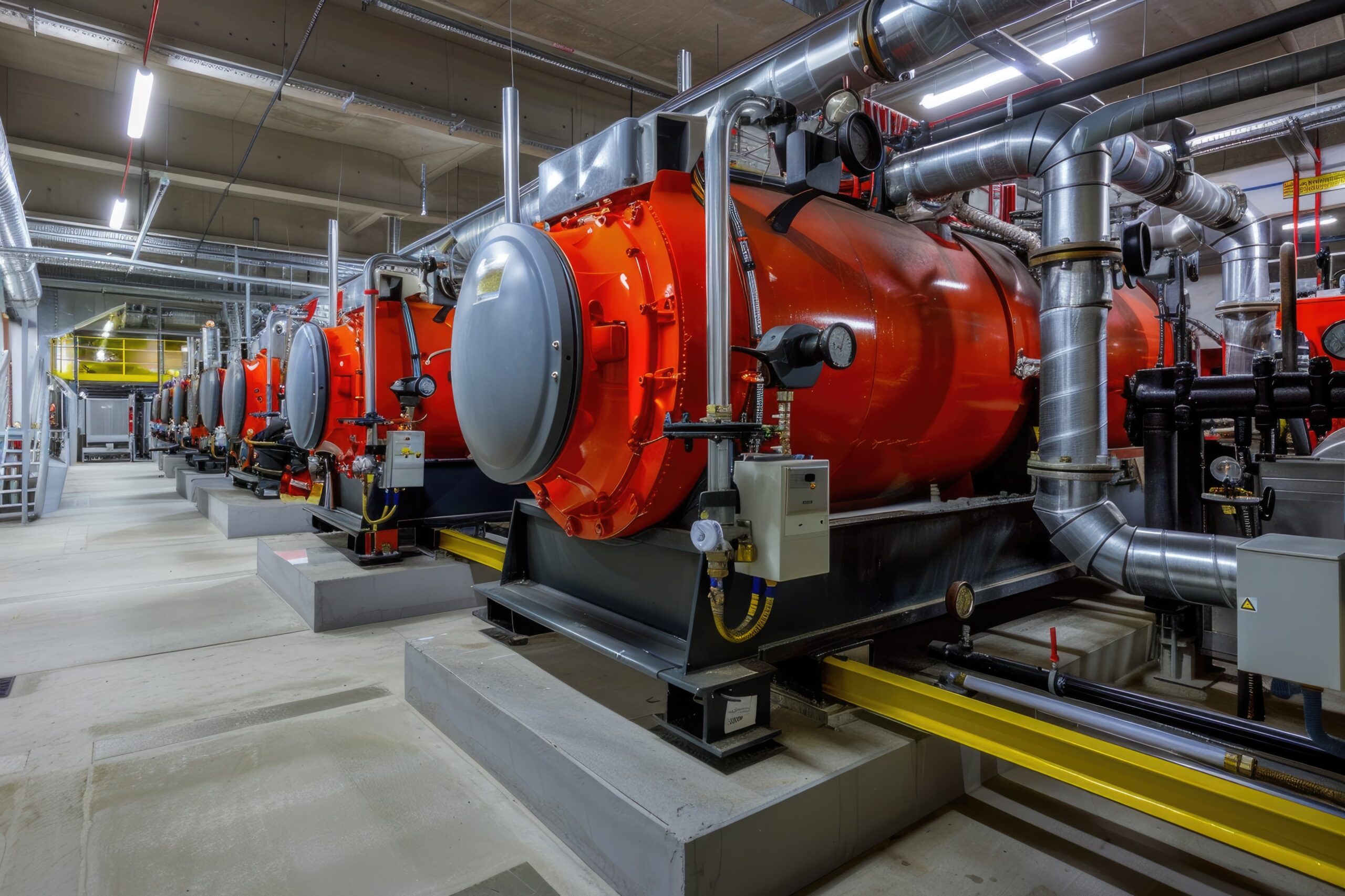 moderno postrojenje sa gasnim kotlovima za industrijsko grejanje.